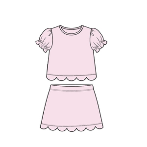 Conjunto de falda y camiseta de algodón estampado personalizado para bebé niña, con borde festoneado, transpirable y de tela peinada. - Product Image 5
