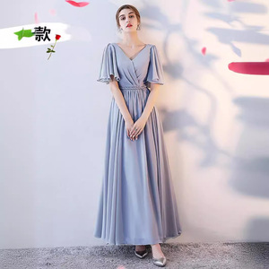 Bridesmaid Dresses Long A-Line Chiffon Natural Waist Halter Neckline Solid Color Korean Style Wedding Sister Outfits - Product Image 2