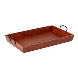 Wholesale Premium Quality Modern Irregular Acacia Wood Serving Trays <b>Black</b> Metal Handles Handmade Eco-Friendly for Kitchen - Product Image 1
