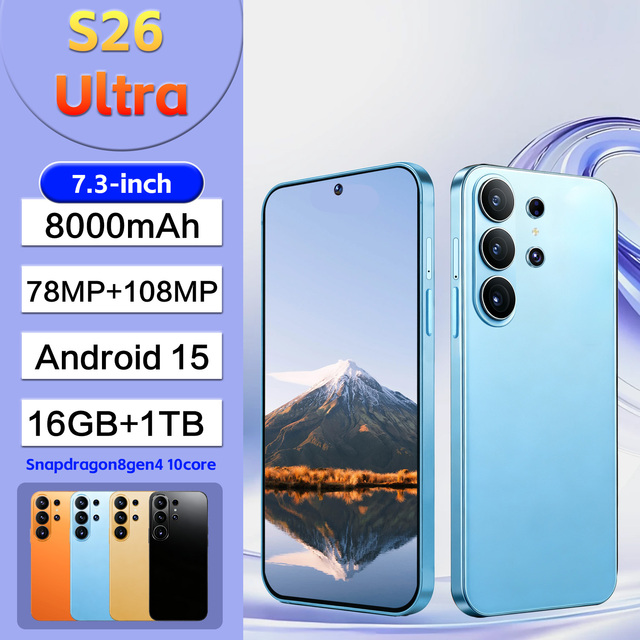 S26Ultra 108MP HD Camera 78MP Selfie 5G Smartphone 7.3 Inch HD Display 16+1TB Storage 8000mAh Big Battery Unlocked Mobile Phone