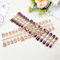 Ongles artificiels pré-dessinés à couverture complète, dégradé ombré moyen-long, forme cercueil, multicolores, tons nude translucides glacés