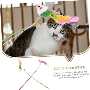 Random Color Funny Kitten Cat Interactive Toy <b>Rod</b> Bell Feather Cats Teaser Toy <b>Rod</b> Pet Cats Toys Stick - Product Image 3