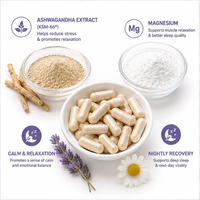 Kapsul Pemulihan Malam Ashwagandha Magnesium Label Pribadi OEM, Adaptogen Pereda Stres, Penyeimbang Kortisol, Menenangkan Pikiran, Tidur Nyenyak