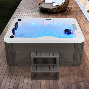 Bester Quadratischer Whirlpool für 4 Personen mit Zwei Liegen, Überlauf, Perfekter Ozon-Hydrotherapie, Pop-up-Fernseher für Zuhause, Rechteckiges Outdoor-Spa - Product Image 1