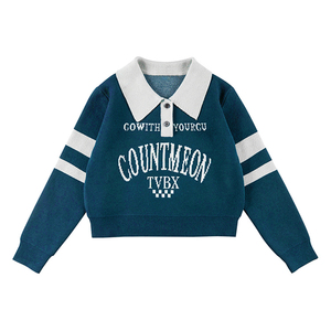 Pull en maille jacquard personnalisé avec logo, coupe ample, décontracté, à manches longues, en coton, pour femme - Product Image 3