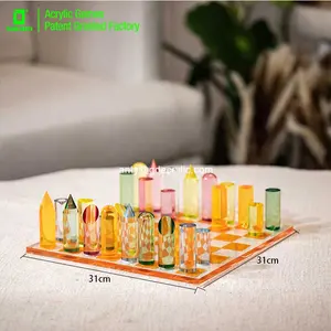 Lucite Hiện Đại Trong Suốt Acrylic Chess Set Board Với Tùy Chỉnh Bàn Cờ Và Cờ Checkers Miếng