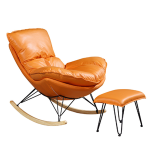 Sillón Reclinable Chesterfield Moderno de Cuero, Tapizado, con Cojín Gris y Blanco, Silla Mecedora de Madera para Adultos - Product Image 2