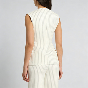 <span class=keywords><strong>Chaleco</strong></span> Elegante de Lino <span class=keywords><strong>con</strong></span> Rayas Color Marfil para <span class=keywords><strong>Mujer</strong></span>, Sin Mangas, <span class=keywords><strong>con</strong></span> Botones al Frente, Estilo Blazer, Ideal para Oficina, Verano - Product Image 2