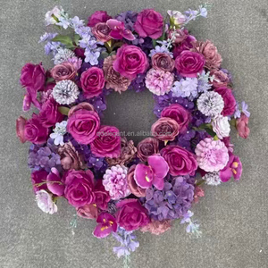 Guirlande de fleurs artificielles en forme de couronne, série de couleur bleu royal minimaliste EG-WR-BL02 2026, pour centres de table de mariage - Product Image 5
