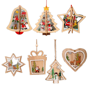 Adorno Navideño de Madera de Diseño Clásico, Redondo, con Forma de Muñeco de Nieve y Copo de Nieve, Decoración Colgante con Corte Láser - Product Image 1