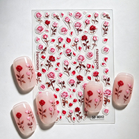 Autocollants pour ongles romantiques en relief 5D, fleurs de rose, pétales roses et rouges, autocollants décoratifs pour ongles, autocollants adhésifs pour la décoration des ongles, pour la manucure DIY