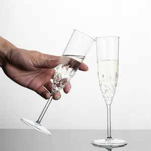 Fêtes fleur gravé vin rouge Cocktail mariage en vrac sans bpa cannelures en plastique flûtes à champagne jetables