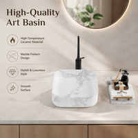Lavabo de salle de bain en céramique avec finition en marbre blanc moderne personnalisé