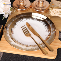 Assiettes en céramique de luxe de 9 pouces avec bord doré, nouvelle porcelaine fine, vaisselle réutilisable, ensembles de vaisselle élégants, directement de Dubaï, Moyen-Orient