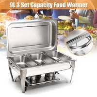 Plat de service rectangulaire pliable 9L en acier inoxydable, design occidental, écologique, pour buffet, chauffe-plat et réchaud de buffet