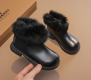 Bottes en cuir de luxe pour filles, bottes courtes à semelle souple, bottes d'hiver chaudes pour enfants - Product Image 2