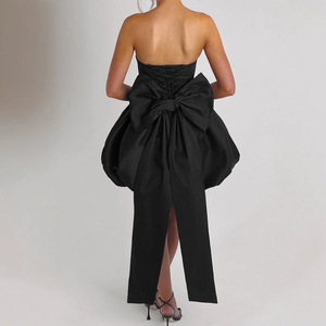 Váy dạ hội satin không dây, không tay, kiểu dáng tùy chỉnh, lưng trần, nơ, chân váy màu hồng, kiểu dáng vestidos de noche, váy dạ hội, váy dạ hội trang trọng - Product Image 6