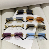 Lunettes de soleil sans monture en métal à coupe diamant UV400, motif léopard, branches irrégulières évidées, lunettes métalliques