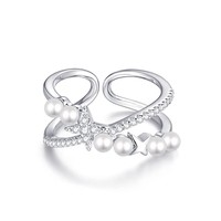 RFJEWEL 2026 Nouvelle bague en laiton plaqué argent avec perle/zircon cubique, bijoux de mode de haute qualité pour femmes