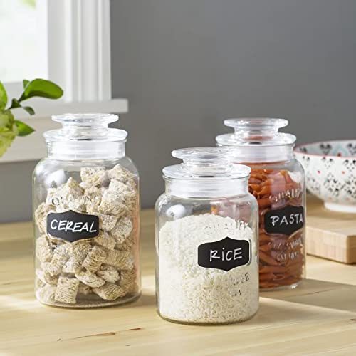 Glass Canister Set for Kitchen or Bathroom Apothecary Glass Food Storage Jars with Airtight Lid and Chalkboard Labels