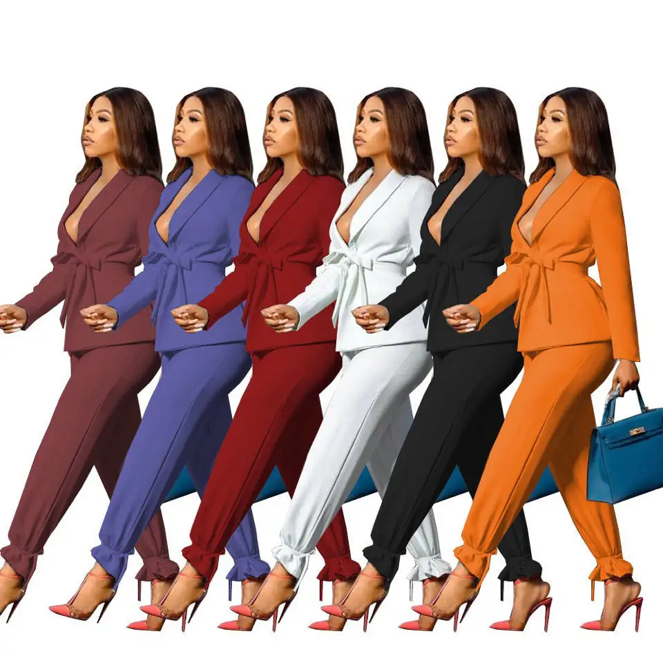 Solid Color Loose Waistband Two Piece Set Office Wear For Women Suit Women Lady Business Suits