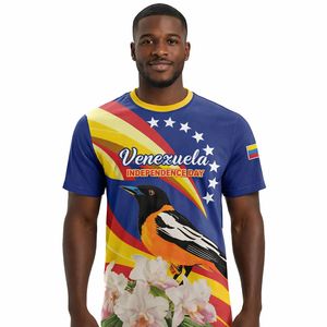 Camiseta de Cuello Redondo para el Día de la Independencia de <span class=keywords><strong>Venezuela</strong></span> 2026, Camiseta Casual de Fútbol de Manga Corta con Estampado de Sublimación Paz en <span class=keywords><strong>Venezuela</strong></span> - Product Image 1