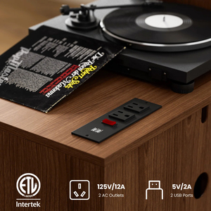 Low-Profile Asymmetrical <b>Record</b> Player <b>Stand</b> CARB Certified 400 Vinyl Capacity 5V/2A USB Charging Mid Open Grid Console - Product Image 3