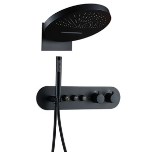 Xinxi 16-inch American Style Wall-Mounted Brass Stainless Steel Handheld Overhead Shower <b>Set</b> Rain <b>Spray</b> Matte Black BXW-034 Conc - Product Image 4