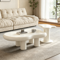 Table Basse en Bois Écologique Blanc Crème Nuage, Forme Irrégulière Organique, Meuble de Salon Moderne – Offre Spéciale