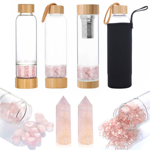 Bouteille en cristal de bambou avec Logo personnalisé, énergie de guérison, verre en or Rose, cristal infusé, élixir, pierres de cristal - Product Image 5