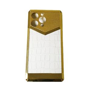<span class=keywords><strong>Coque</strong></span> de protection de luxe deux-en-un <span class=keywords><strong>coque</strong></span> de protection en cuir de vachette personnalisée plaquée or plaqué or 24k pour <span class=keywords><strong>coque</strong></span> iphone - Product Image 2