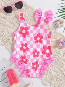 Traje de Baño de una Pieza para Bebé Niña, Verano, Bonito, Dulce, Estilo Princesa, con Flores Rojas Grandes, sin Mangas, de Spandex/Poliéster, Transpirable - Product Image 2