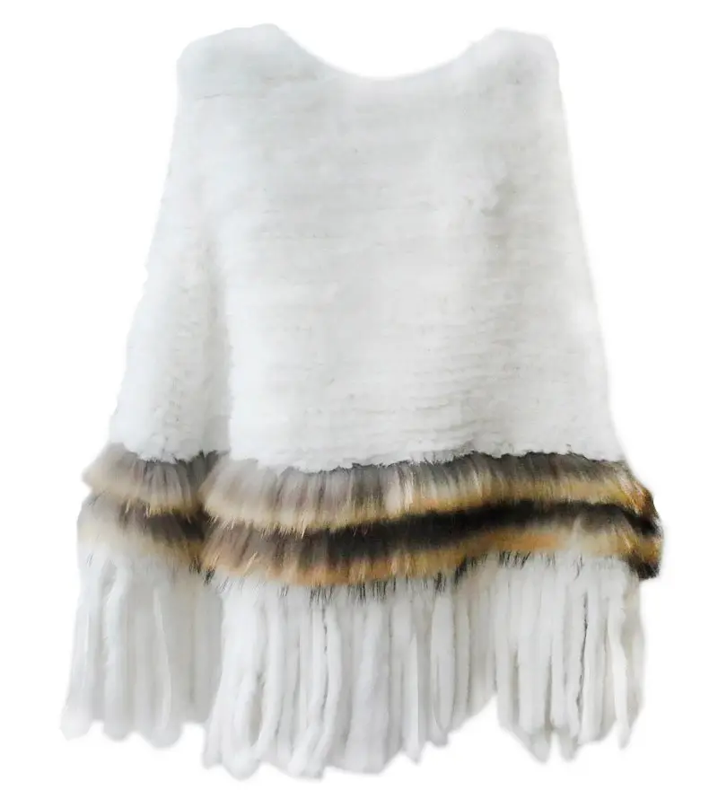 YR005 Poncho di pelliccia invernale lavorato a maglia di colore bianco di prezzo di fabbrica per le donne