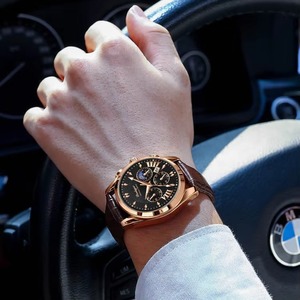 Reloj de Lujo para Hombre Drioshipping con Tres Esferas Pequeñas, Correa de Cuero PU Impermeable, Banda de Acero Inoxidable, Reloj de Pulsera de Cuarzo con Caja de Aleación - Product Image 4