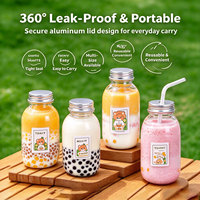 Bouteilles PET transparentes personnalisées avec logo, 350-500 ml, jetables, pour jus, lait, thé Boba, avec bouchons à vis en aluminium, sérigraphie