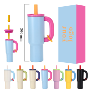Mug isotherme en acier inoxydable de 40 oz avec paille verticale épaisse, capuchon anti-poussière, poignée hexagonale et clip, étanche pour le <span class=keywords><strong>voyage</strong></span> - Product Image 4