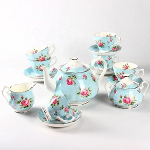 ชุดถ้วยชาและกาแฟ15ชิ้นลายดอกไม้สไตล์วินเทจลายราชวงศ์สีขาวสีม่วงแนวยุโรป - Product Image 6