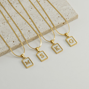 ZOGXIN Stainless Steel Letter Necklace 18K Gold Plated Square Pendant Women's Daily Wear Fine Jewelry - Product Image 2