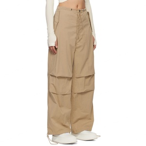 กางเกงขายาวทรงตรงจีบพลีทเอวสูงสำหรับผู้หญิง สีกากี ขากว้าง ผ้าฝ้ายทวิล - Product Image 2