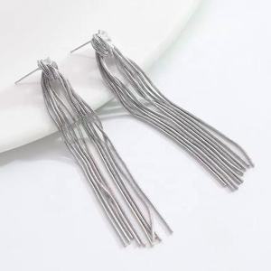 Pendientes Largos de Plata de Ley S925 con Baño de Oro, Estilo Europeo Americano, con Cristales de Estrás, Geométricos, con Nudo de Aguja, para Mujer, Aniversario - Product Image 5