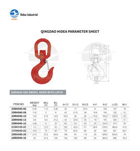 HIDEA <span class=keywords><strong>Crochet</strong></span> pivotant <span class=keywords><strong>de</strong></span> type G80 360° °   <span class=keywords><strong>Crochet</strong></span> <span class=keywords><strong>de</strong></span> levage à œil autobloquant en acier forgé à rotation pour levage en hauteur - Product Image 2