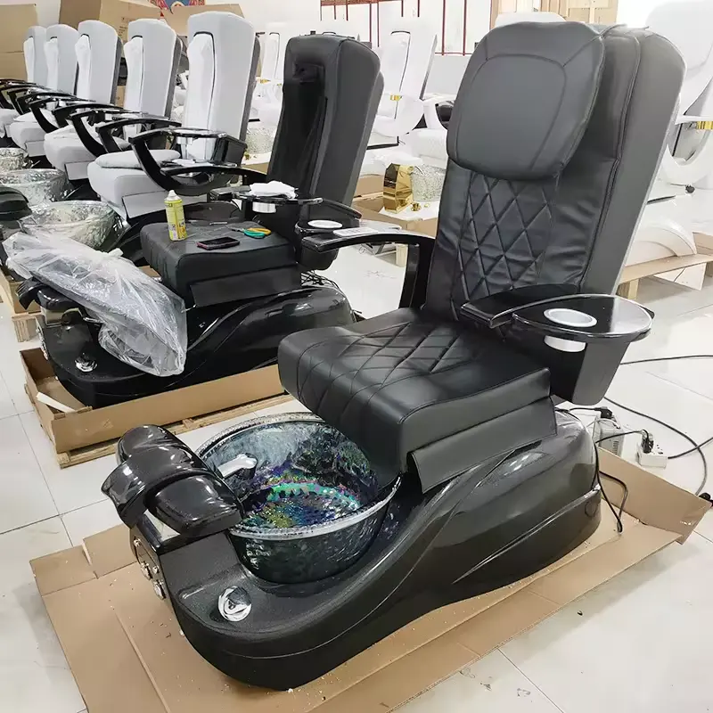 High end white leather salon foot care manicure chair electric massage spa chair pedicure 2023 with glass bowl