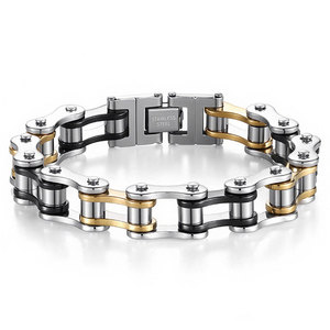 Wholesale Fine Bracelets & <b>Bangles</b> 316l Stainless Steel 14k 18k Pvd Gold Plated Hand Chain Motorcycle Bracelet for <b>Men</b> - Product Image 1