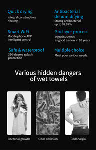 Sèche-serviettes électrique chauffant Doz, élégant, avec radiateur pour salle de bain, contrôleur thermostatique - Product Image 4