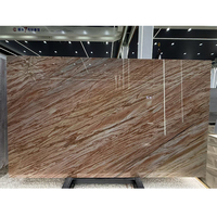 Dalle de marbre aspect onyx beige rose MT STONE, polie, à veines douces, pour mur décoratif et comptoir de salle d'exposition