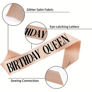Ceinture de fille d'<span class=keywords><strong>anniversaire</strong></span> pour femmes, rose satin, argent, paillettes, décorations de fête de princesse d'<span class=keywords><strong>anniversaire</strong></span>, fournitures de fête d'<span class=keywords><strong>anniversaire</strong></span> pour femmes - Product Image 6