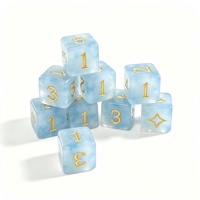 Lot de dés D6 en résine bleue effet tourbillon avec chiffres dorés métalliques pour jeux de société et divertissement