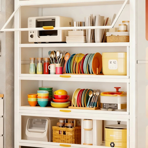 Vente flash : Étagère de rangement multifonctionnelle pour cuisine, en métal, sur pied, à plusieurs niveaux, avec porte, pour bols, <span class=keywords><strong>micro</strong></span>-ondes, casseroles - Product Image 1