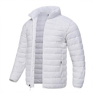 Veste matelassée blanche pour homme, col montant, fermeture éclair, coupe-vent, hiver, décontractée, rembourrage en polyester, coupe régulière - Product Image 1