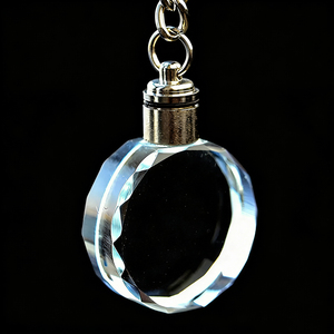Custom Glass Light Keyring Crystal Round Key Chain Blank Glass Led Keychain for Souvenirs Gift